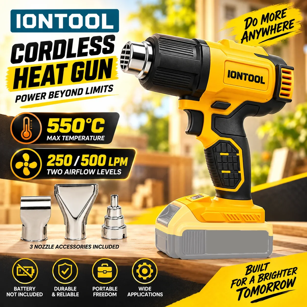 Cordless Heat Gun For Shrink Tubing - IONTOOL コードレスヒートガン 550 ℃ 収縮チューブの取り付け、塗料の剥離、接着剤の軟化、およびパイプの解凍作業用の工具