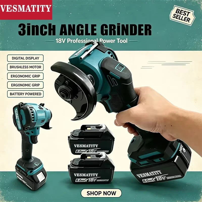 デジタル表示付き、ブラシレスモーター搭載の小型アングルグライ - Brushless Angle Grinder Battery Powered のレビューと価格